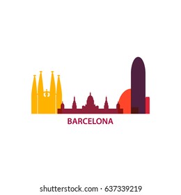 Spain Barcelona City Landscape Skyline Panorama Stock Vector (Royalty ...