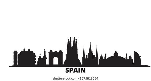 Spain, Barcelona city skyline isolated vector illustration. Spain, Barcelona travel black cityscape