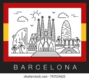 Spain, Barcelona. Illustration of city sights