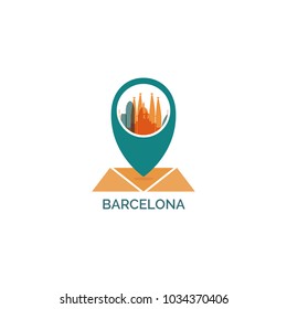 Spain Barcelona map pin point geolocation modern skyline pointer shape vector logo icon illustration