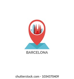 Spain Barcelona map pin point geolocation modern skyline pointer shape vector logo icon illustration