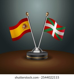 Banderas de tabla de España y tierras vascas en relación con el fondo de gradiente. Ilustración vectorial