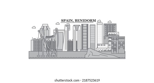 Spain, Benidorm city skyline isolated vector illustration, icons