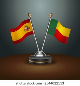 Spain and Benin table flags relation  with gradient backgrund. Vector Illustration