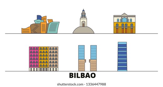 España, monumentos planos de Bilbao ilustración vectorial. España, línea Bilbao ciudad con lugares de interés turístico famosos, horizonte, diseño. 