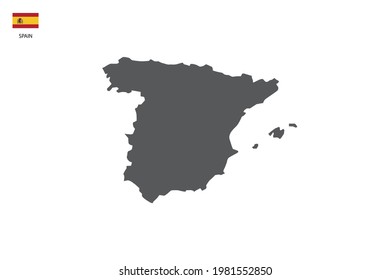 Spain black shadow map isolated on white background with Spain icon flag on the left corner.