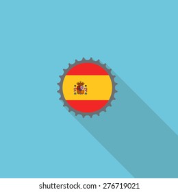 Spain bottle cap flat icon with long shadow. Vector illustration EPS10