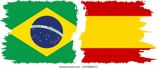 Spain and Brazil grunge flags connection, vector