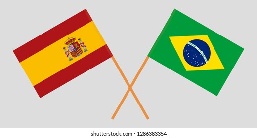 Spain and Brazil. The Spanish and Brazilian flags. Official proportion. Correct colors. Vector illustration