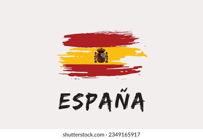 Spain brush painted national country flag Painted texture white background National day or Independence day design for celebration Vector illustration