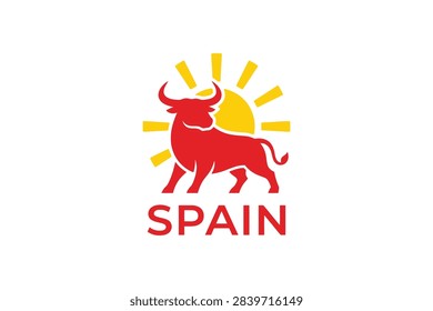 Spain Bull Sun Logo Vector Illustration Suitable For Summer Travel Tourism Brand Identity