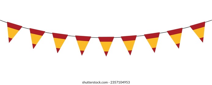 Spain bunting garland, string of red and yellow pennants, vector decorative element, Spanish National Day, Fiesta Nacional de Espana