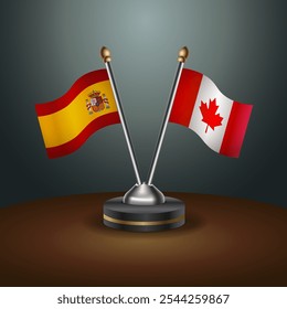 Spain and Canada table flags relation  with gradient backgrund. Vector Illustration