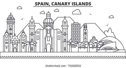Spain, Canary Islands architecture line skyline illustration. Linear vector cityscape with famous landmarks, city sights, design icons. Landscape wtih editable strokes