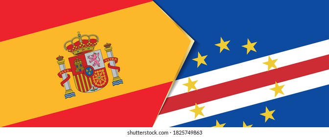 Spain and Cape Verde flags, two vector flags symbol of relationship or confrontation.