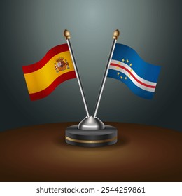 Spain and Cape Verde table flags relation  with gradient backgrund. Vector Illustration