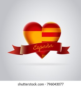 Spain and Catalonia together forever: Heart with the flag of Spain and the flag of Catalonia together. Vector image