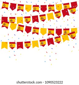 Spain celebration bunting flags with Confetti And Ribbons on white background.vector illustration