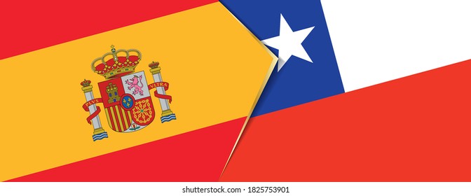 Spain and Chile flags, two vector flags symbol of relationship or confrontation.