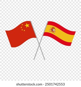 Spain and China flags. Vector illustration