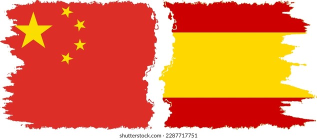 Spain and China grunge flags connection, vector