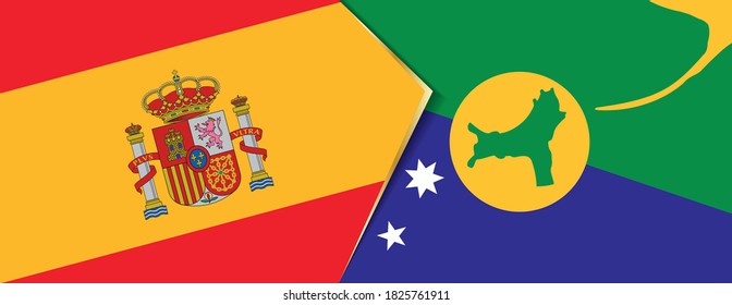Spain and Christmas Island flags, two vector flags symbol of relationship or confrontation.