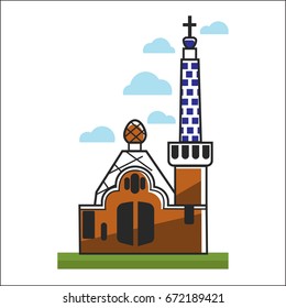 Spain church with big gates and high tower