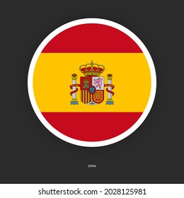 Spain circle flag icon on dark grey background. Spain button flag icon isolated on barely dark background.