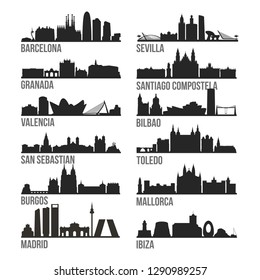 Spain Cities Most Famous Skyline City Silhouette Design Collection Set Pack svg