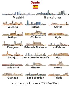 Spain cities skylines vector illustrations collection