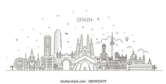 Spain cityscape, spanish travel city vector banner. Urban silhouette