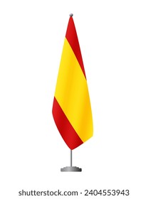 Spain civil flag on flag stand for official meetings, transparent background, vector