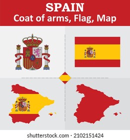 Escudo de armas, bandera y mapa de España