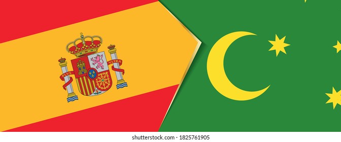 Banderas de España y de las Islas Cocos, dos banderas vectoriales símbolo de relación o enfrentamiento.