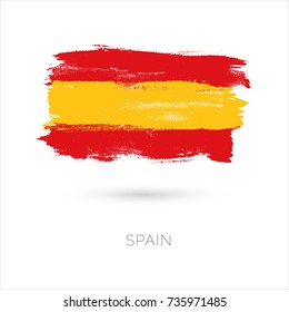 Spain colorful brush strokes painted national country flag icon. Painted texture.
