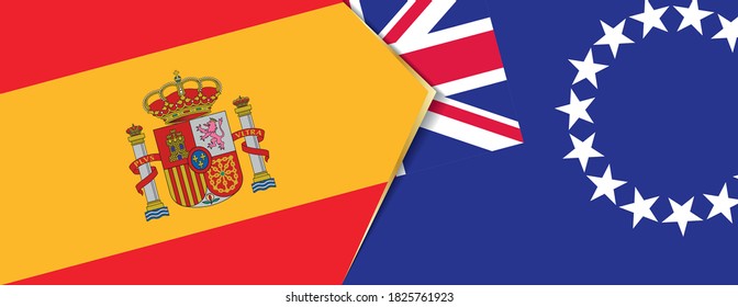 Spain and Cook Islands flags, two vector flags symbol of relationship or confrontation.