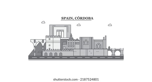 Spain, Cordoba city skyline isolated vector illustration, icons