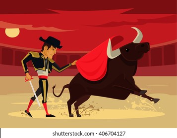 Spain corrida. Vector flat cartoon illustration