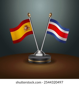 Spain and Costa Rica table flags relation  with gradient backgrund. Vector Illustration