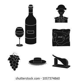 Spain country black icons in set collection for design.Travel and attractions vector symbol stock web illustration.