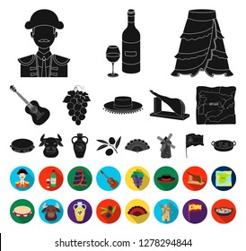 Spain country black,flat icons in set collection for design.Travel and attractions vector symbol stock web illustration.