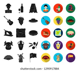 Spain country black,flat icons in set collection for design.Travel and attractions vector symbol stock web illustration.