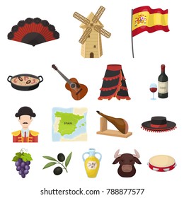 Spain country cartoon icons in set collection for design.Travel and attractions vector symbol stock web illustration.