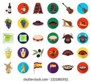 Spain country cartoon,flat icons in set collection for design.Travel and attractions vector symbol stock web illustration.