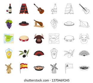 Spain country cartoon,outline icons in set collection for design.Travel and attractions vector symbol stock web illustration.