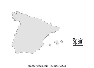 Spain country contour map, shape of country. Map silhouette of European country, state in EU. 
 Country drawing background. Spanish map borders. Vector illustration for traveling