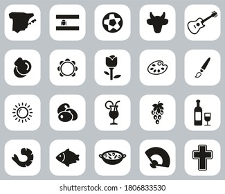 Spain Country & Culture Icons Black & White Flat Design Circle Set Big