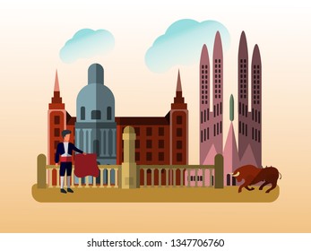 Spain country design illustration template. World vacation travel Europe European collection