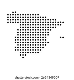 Spain country dotted map. Black spot pixel illustration isolated on white background. Vector circle mosaic.