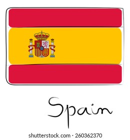 Spain country flag doodle with text isolated on white 